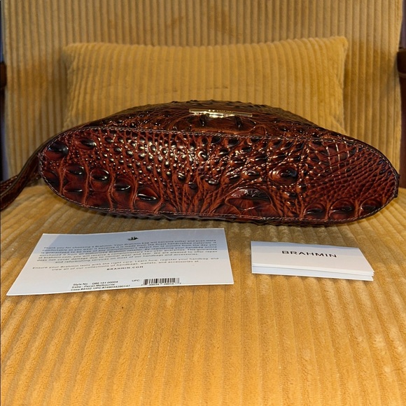 NWT Brahmin Katie Shoulder Bag | Pecan Melbourne Croc Embossed Leather - Picture 9 of 13